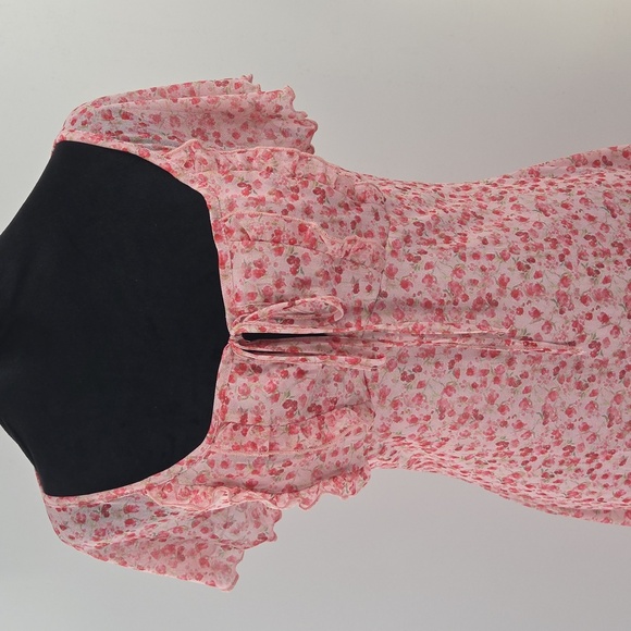 Floral Pink Dress with Ruffle Sleeves - Picture 8 of 16